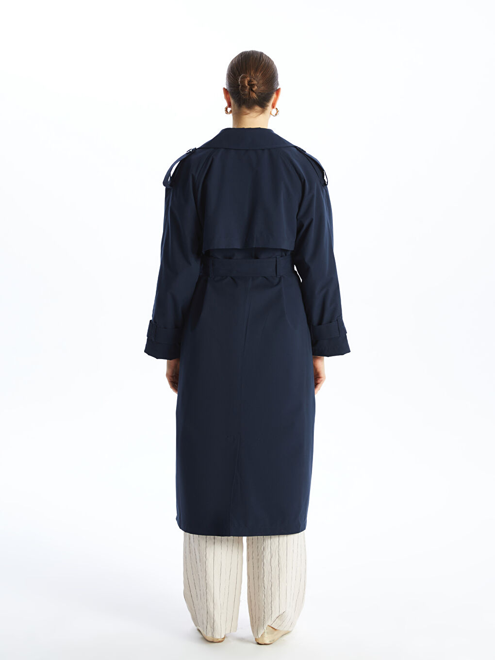 Lacivert Ceket Yaka Oversize Kadın Trençkot-5