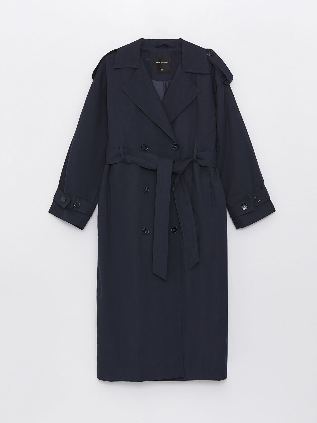 Lacivert Ceket Yaka Oversize Kadın Trençkot-6