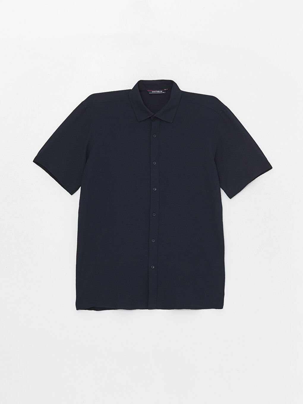 Lacivert Regular Fit Kısa Kollu Armürlü Erkek Gömlek-5