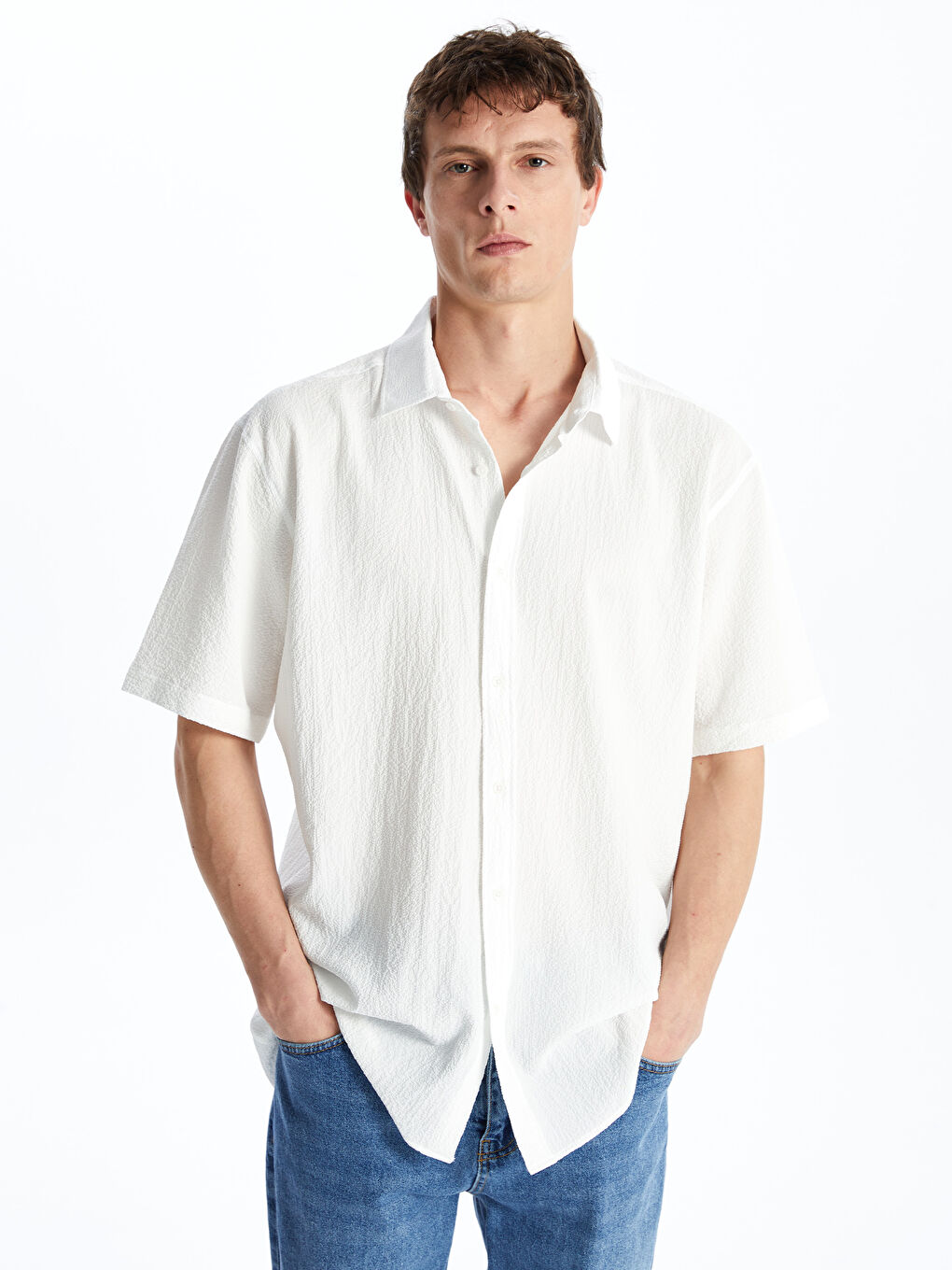 Regular Fit Men's Short Sleeve Dobby Shirt -S4HK15Z8-R9J