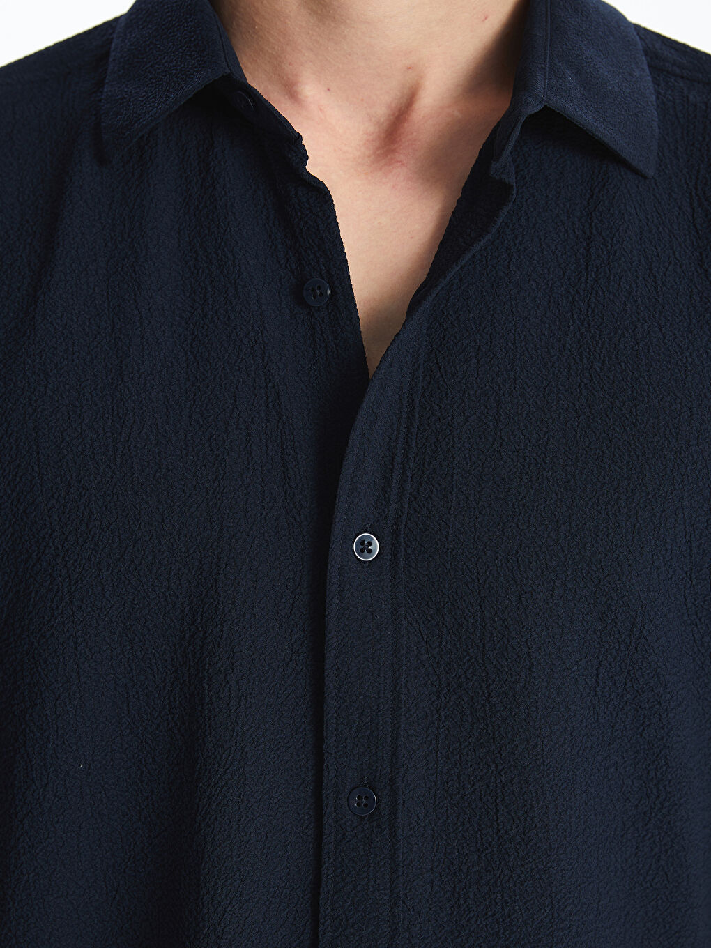 Lacivert Regular Fit Kısa Kollu Armürlü Erkek Gömlek-3