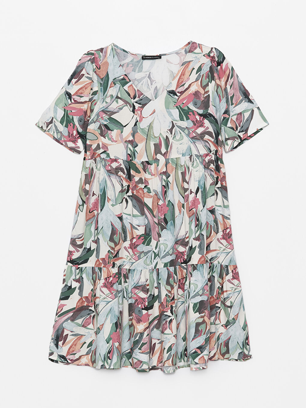 Robe à Manches Courtes à Encolure en V et Motif Floral pour Femmes-5