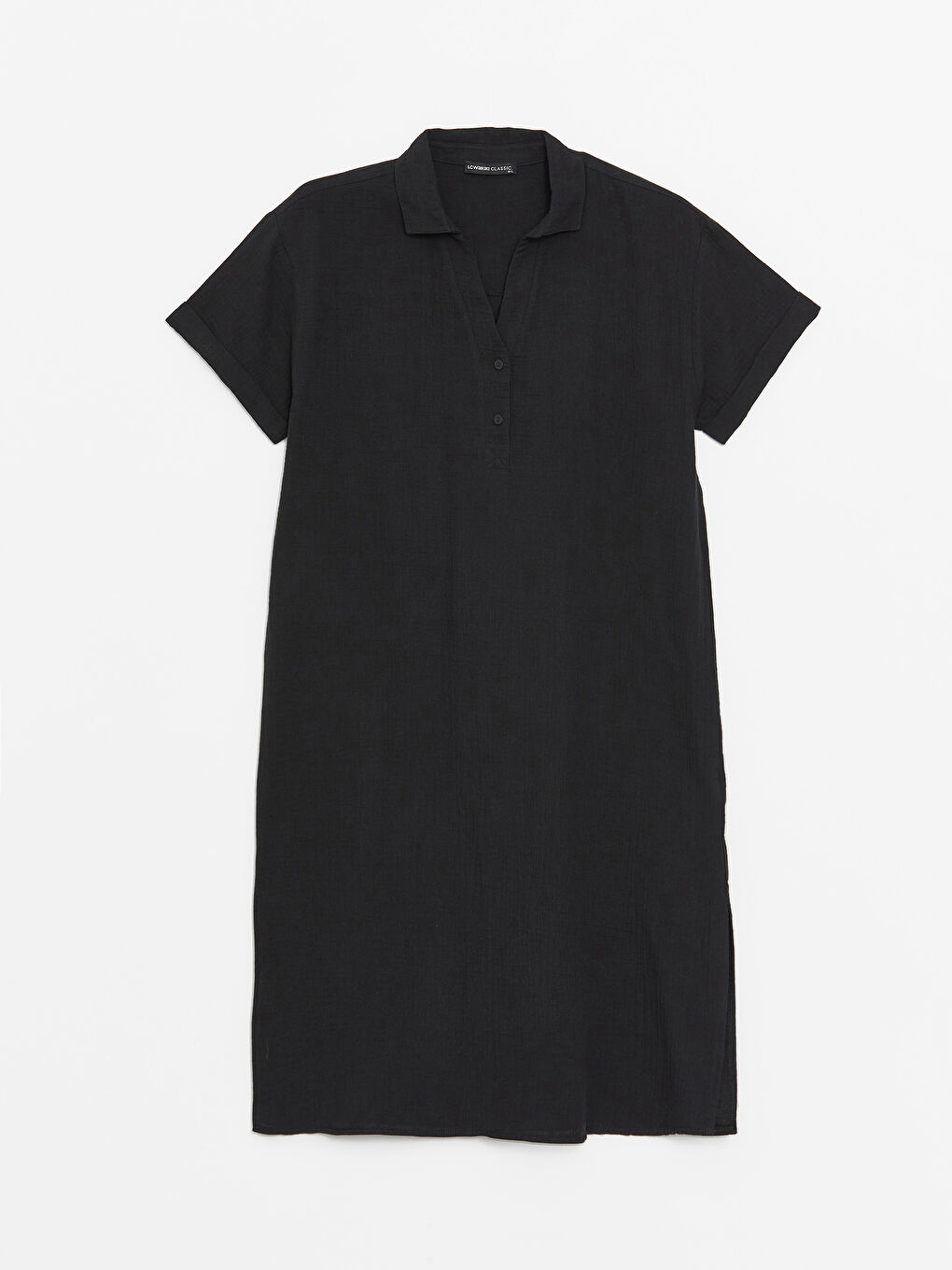 Robe Oversize pour Femmes à Col de Chemise Uni et Manches Courtes-5