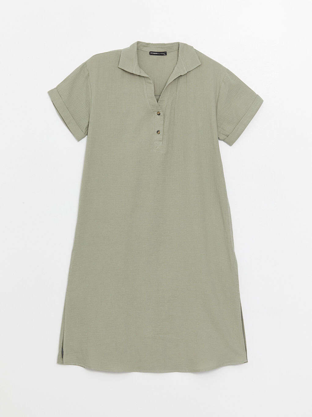 Әйелдерге арналған жағалы мойын өрнексіз қысқа жең оверсайз көйлек-5