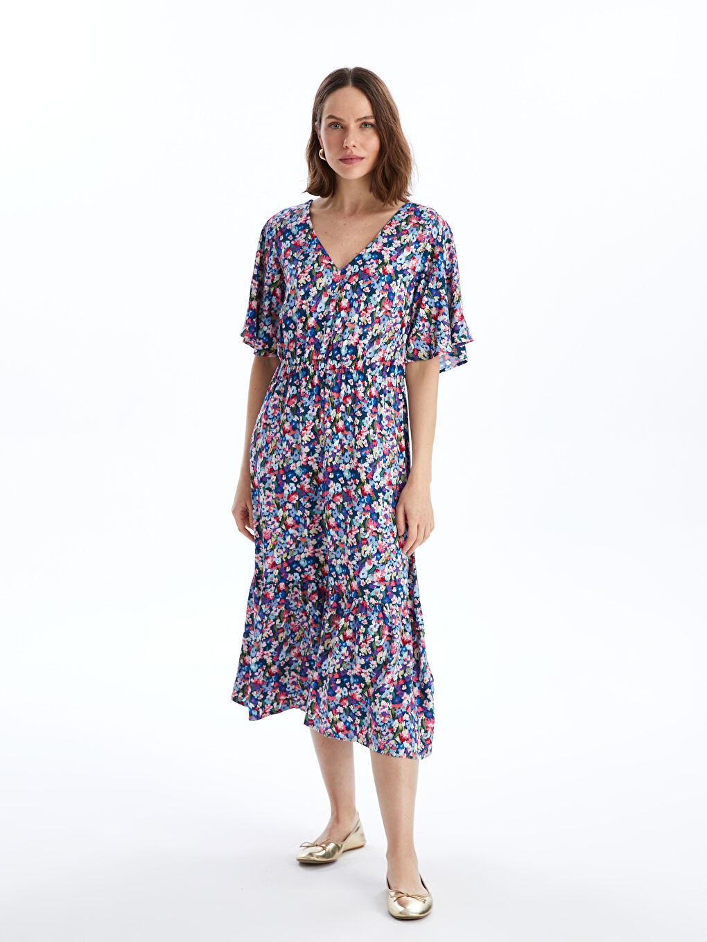 V-Neck Floral Short Sleeve Women's Dress -S4HK32Z8-LSJ