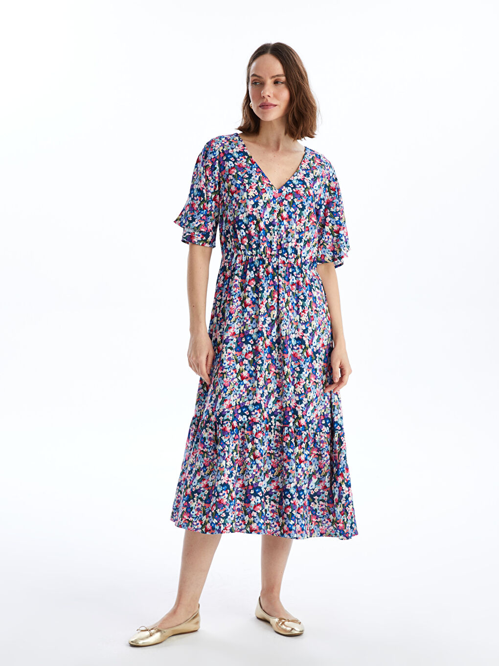 V-Neck Floral Short Sleeve Women's Dress -S4HK32Z8-LSJ