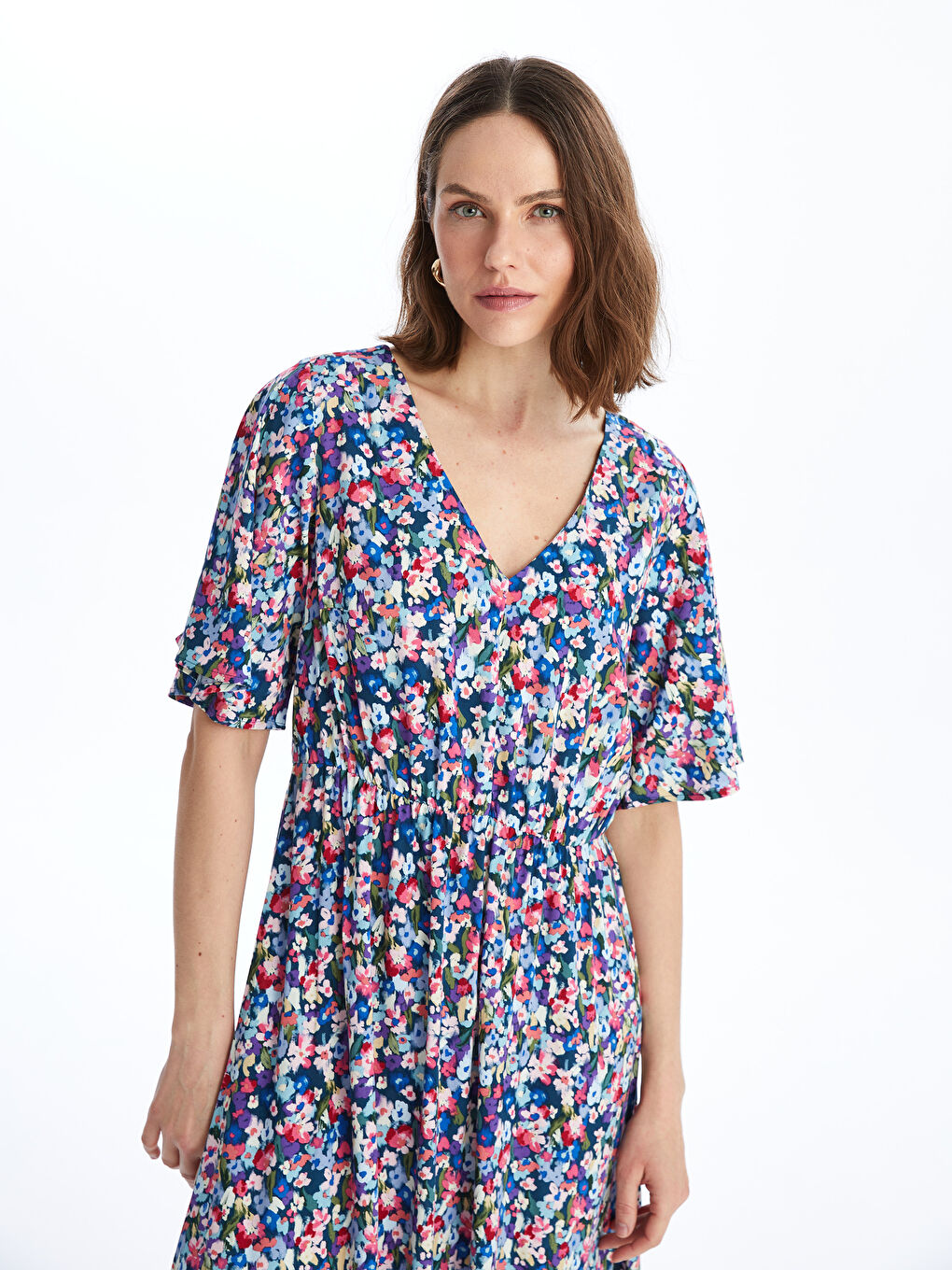 V-Neck Floral Short Sleeve Women's Dress -S4HK32Z8-LSJ