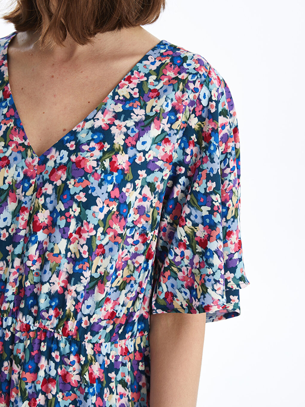 V-Neck Floral Short Sleeve Women's Dress -S4HK32Z8-LSJ