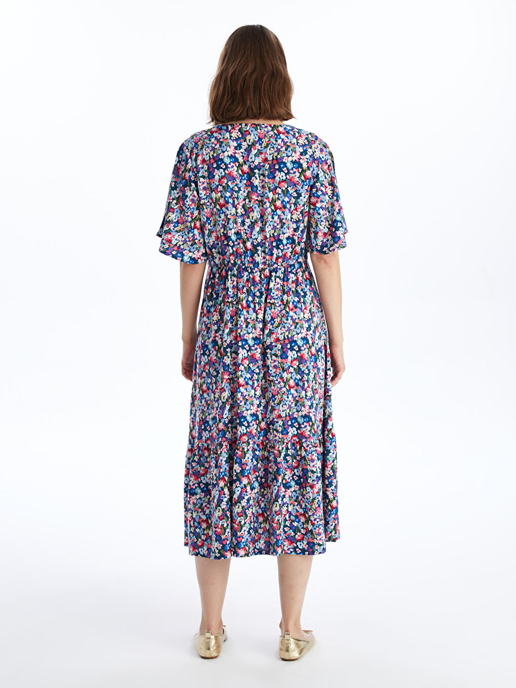 V-Neck Floral Short Sleeve Women's Dress -S4HK32Z8-LSJ