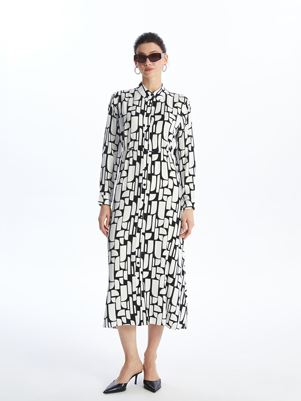 Patterned Long Sleeve Women's Shirt Dress -S4HK33Z8-SW8