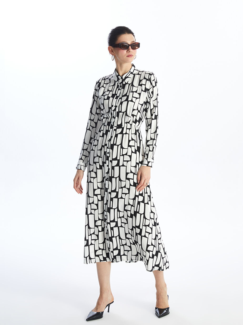 Patterned Long Sleeve Women's Shirt Dress -S4HK33Z8-SW8