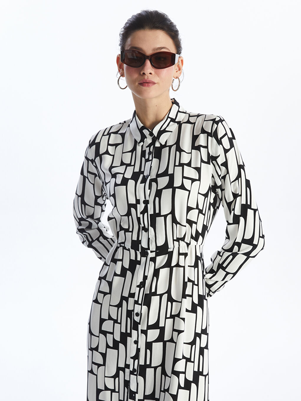 Patterned Long Sleeve Women's Shirt Dress -S4HK33Z8-SW8