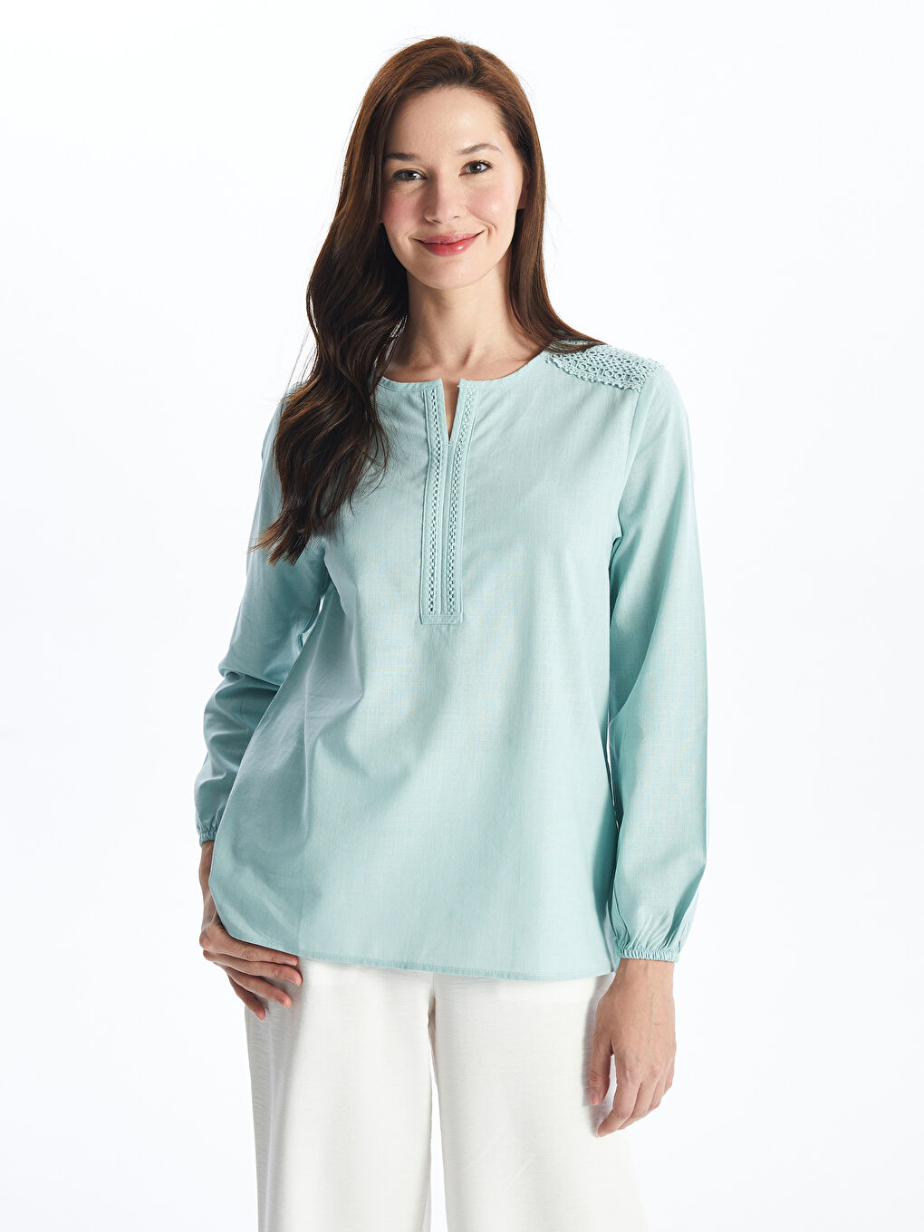 Turtleneck Embroidered Long Sleeve Women's Blouse -S4HK73Z8-FGT