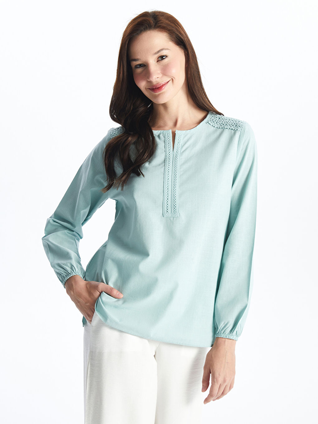 Turtleneck Embroidered Long Sleeve Women's Blouse -S4HK73Z8-FGT