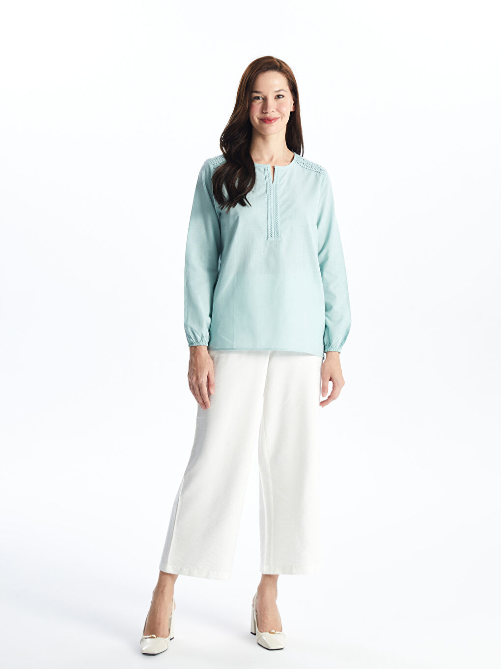 Turtleneck Embroidered Long Sleeve Women's Blouse -S4HK73Z8-FGT