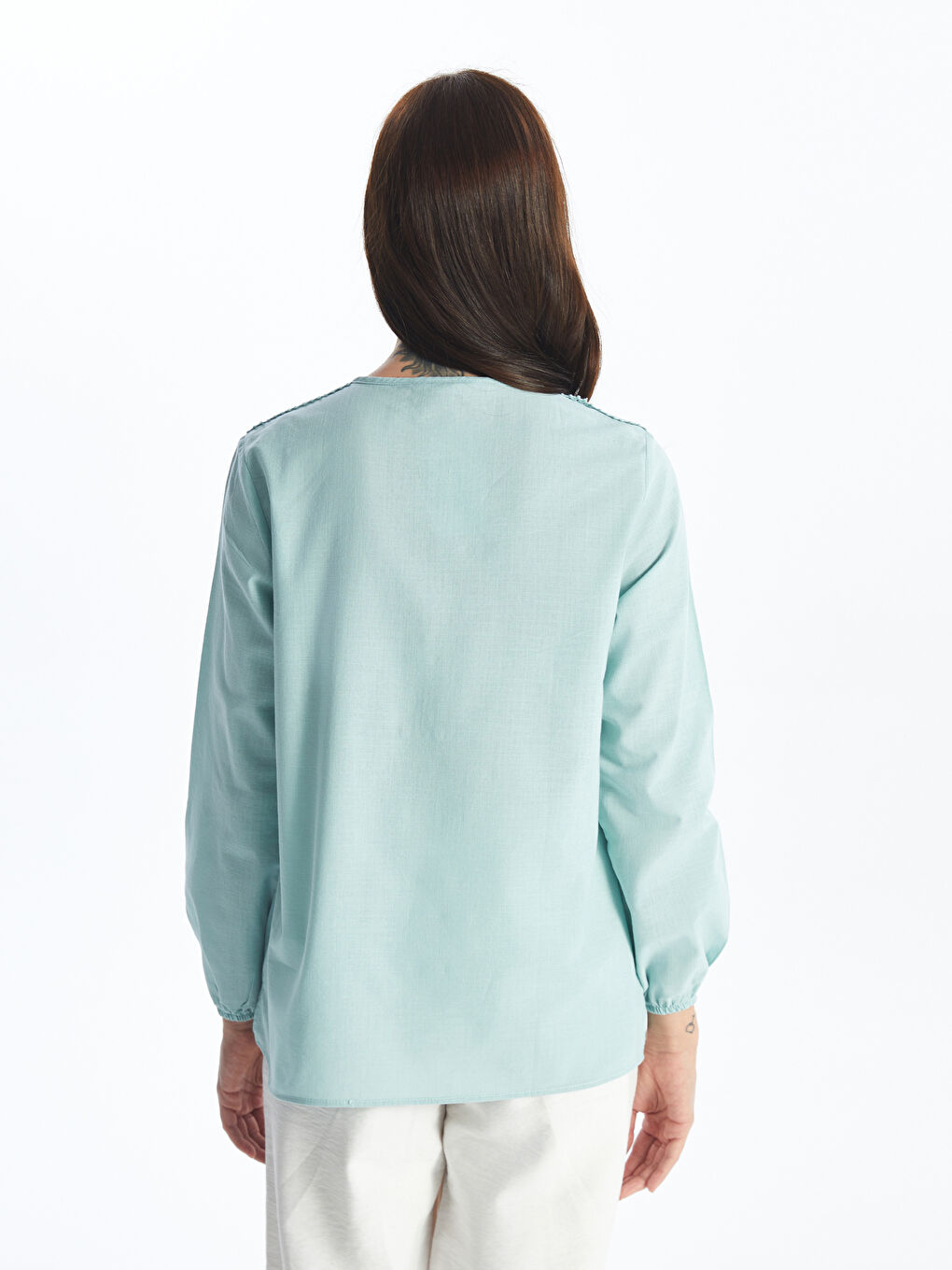 Turtleneck Embroidered Long Sleeve Women's Blouse -S4HK73Z8-FGT