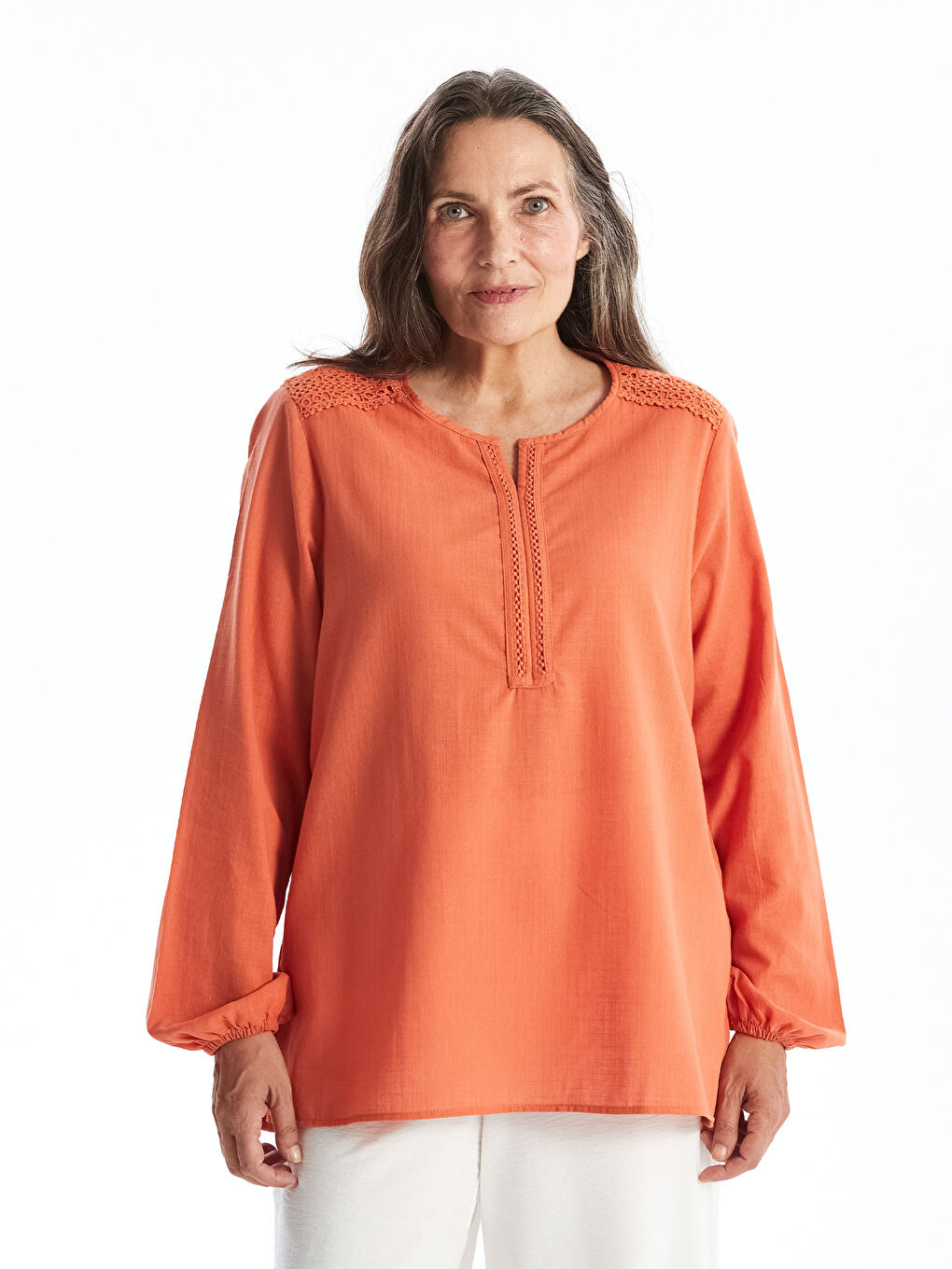 Turtleneck Embroidered Long Sleeve Women's Blouse -S4HK73Z8-GU7