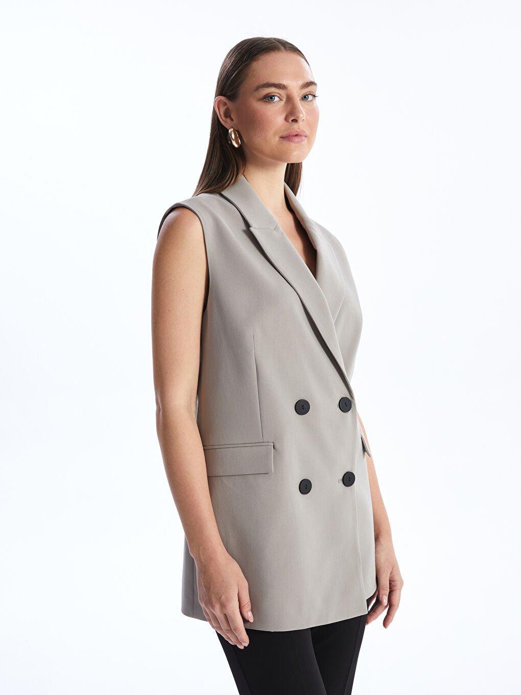 Women's Double Breasted Collar Plain Classic Vest -S4HK99Z8-G7L