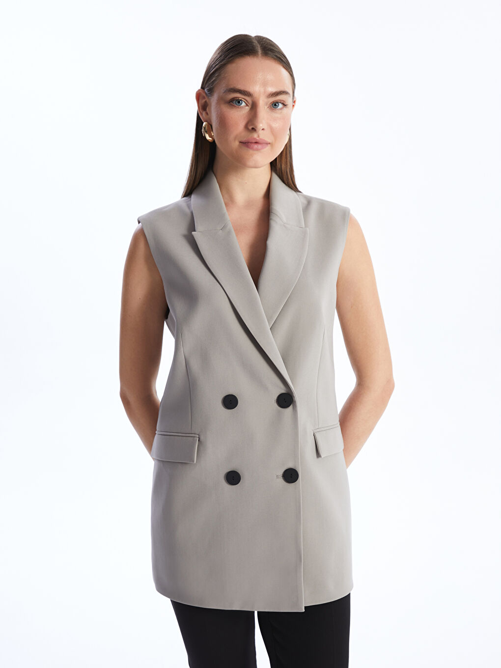 Women's Double Breasted Collar Plain Classic Vest -S4HK99Z8-G7L