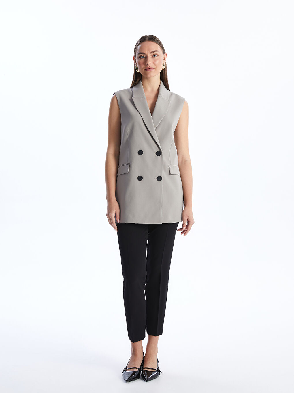 Women's Double Breasted Collar Plain Classic Vest -S4HK99Z8-G7L