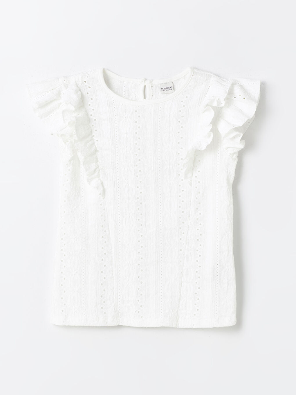 Crew Neck Scalloped Detail Short Sleeve Girls' T-Shirt