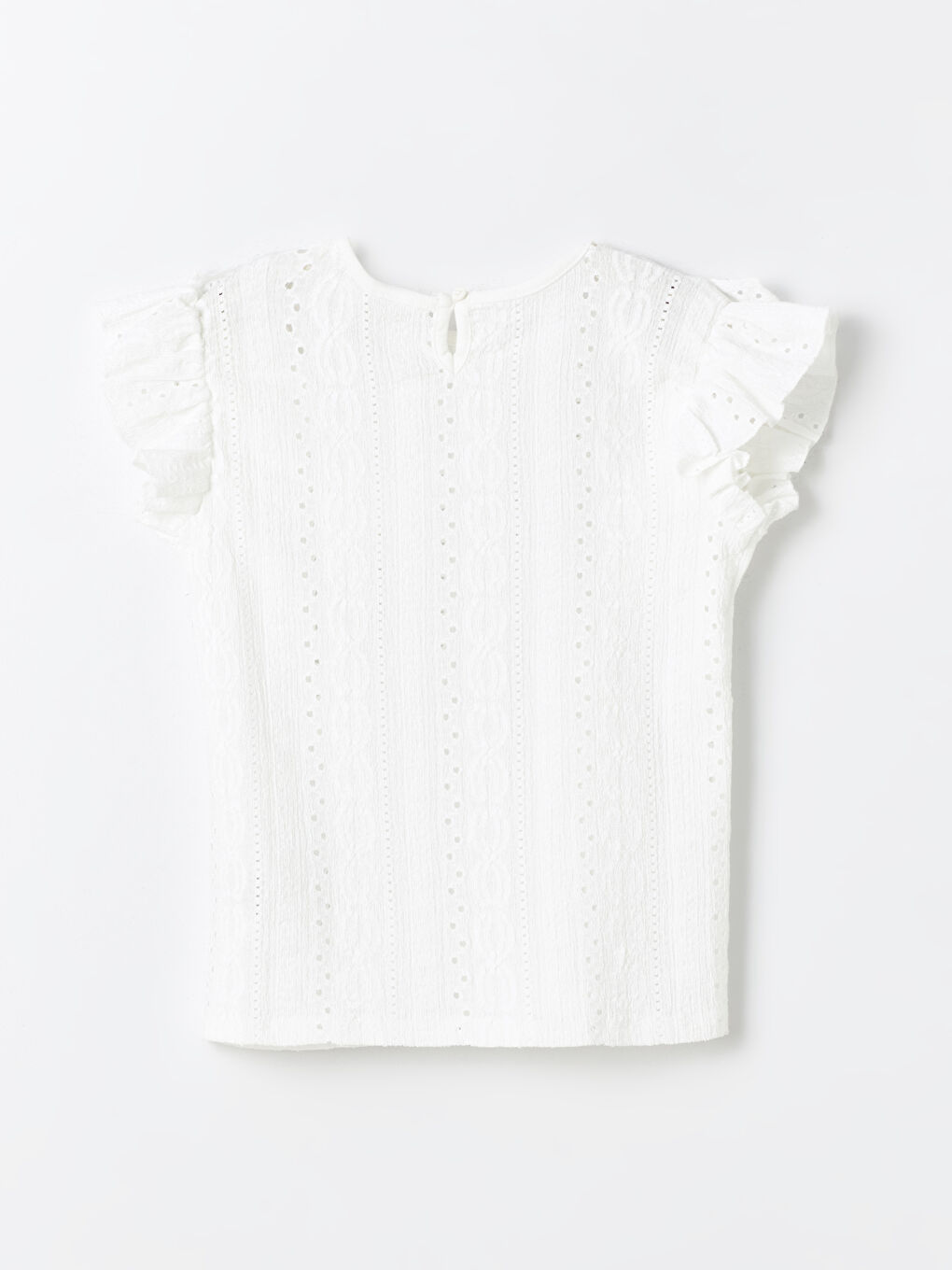 Crew Neck Scalloped Detail Short Sleeve Girls' T-Shirt-1