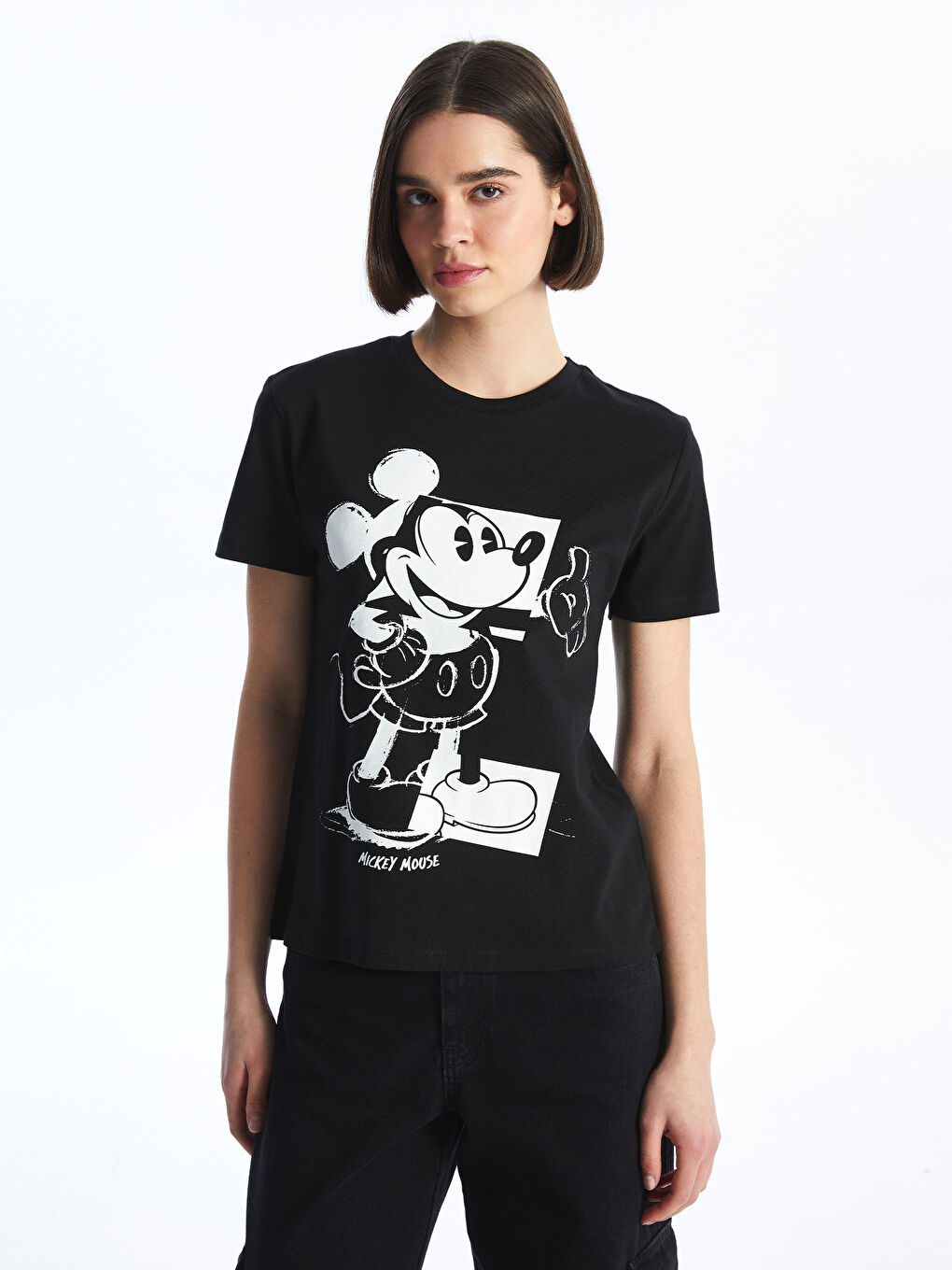 Crew Neck Mickey Mouse Printed Short Sleeve Women's T-shirt -S4HL86Z8-CVL