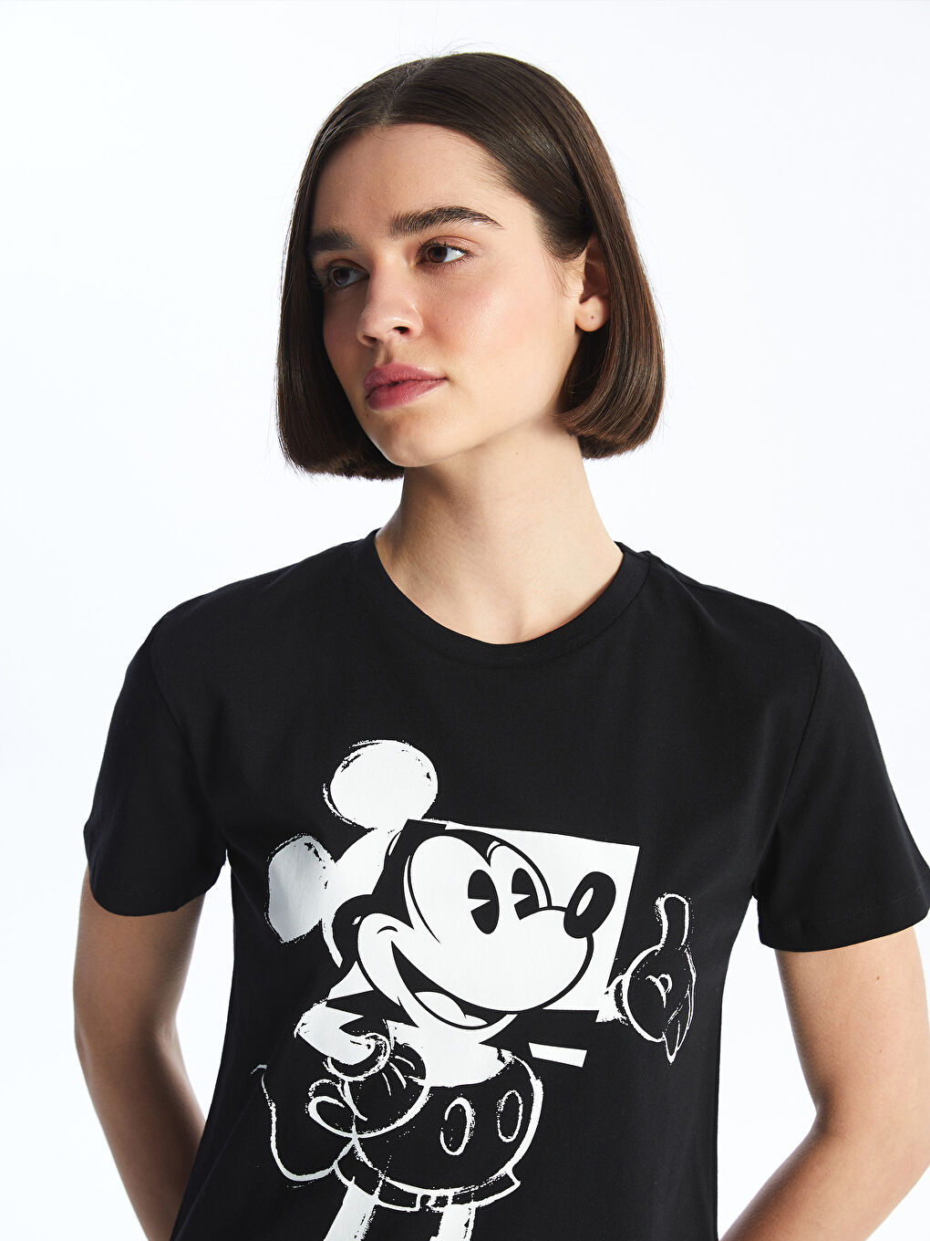 Crew Neck Mickey Mouse Printed Short Sleeve Women's T-shirt -S4HL86Z8-CVL