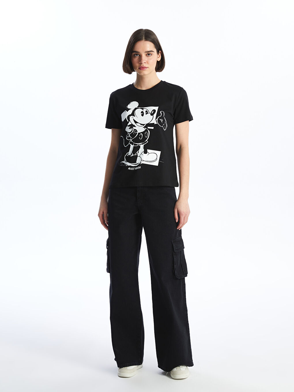 Crew Neck Mickey Mouse Printed Short Sleeve Women's T-shirt -S4HL86Z8-CVL