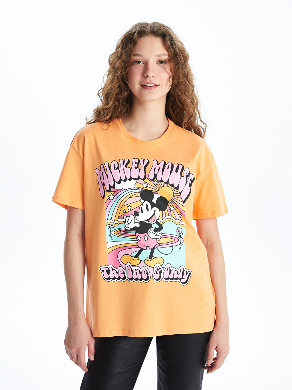 Crew Neck Mickey Mouse Printed Short Sleeve Women's T-Shirt