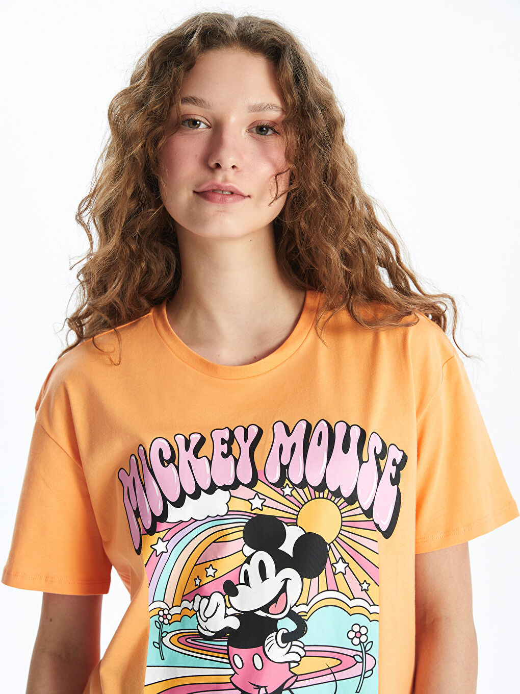 Crew Neck Mickey Mouse Printed Short Sleeve Women's T-Shirt-2