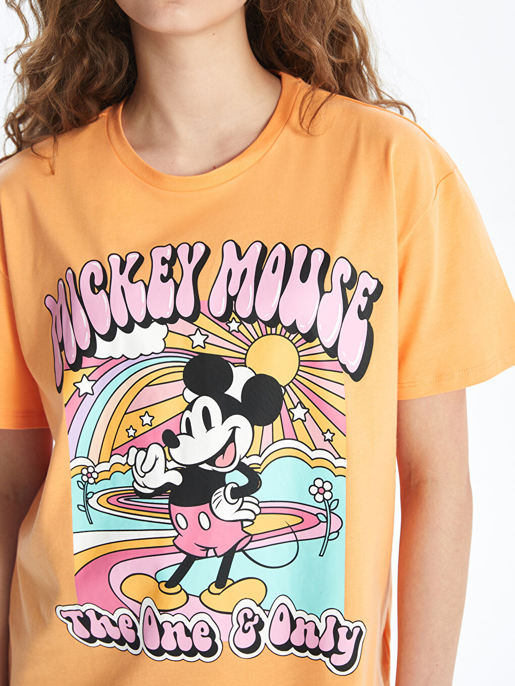Crew Neck Mickey Mouse Printed Short Sleeve Women's T-Shirt-3