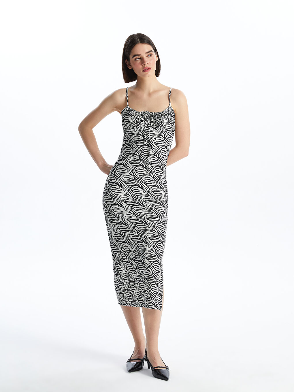 LCW Vision U Neck Patterned Strappy Women's Dress -S4HM00Z8-LQJ