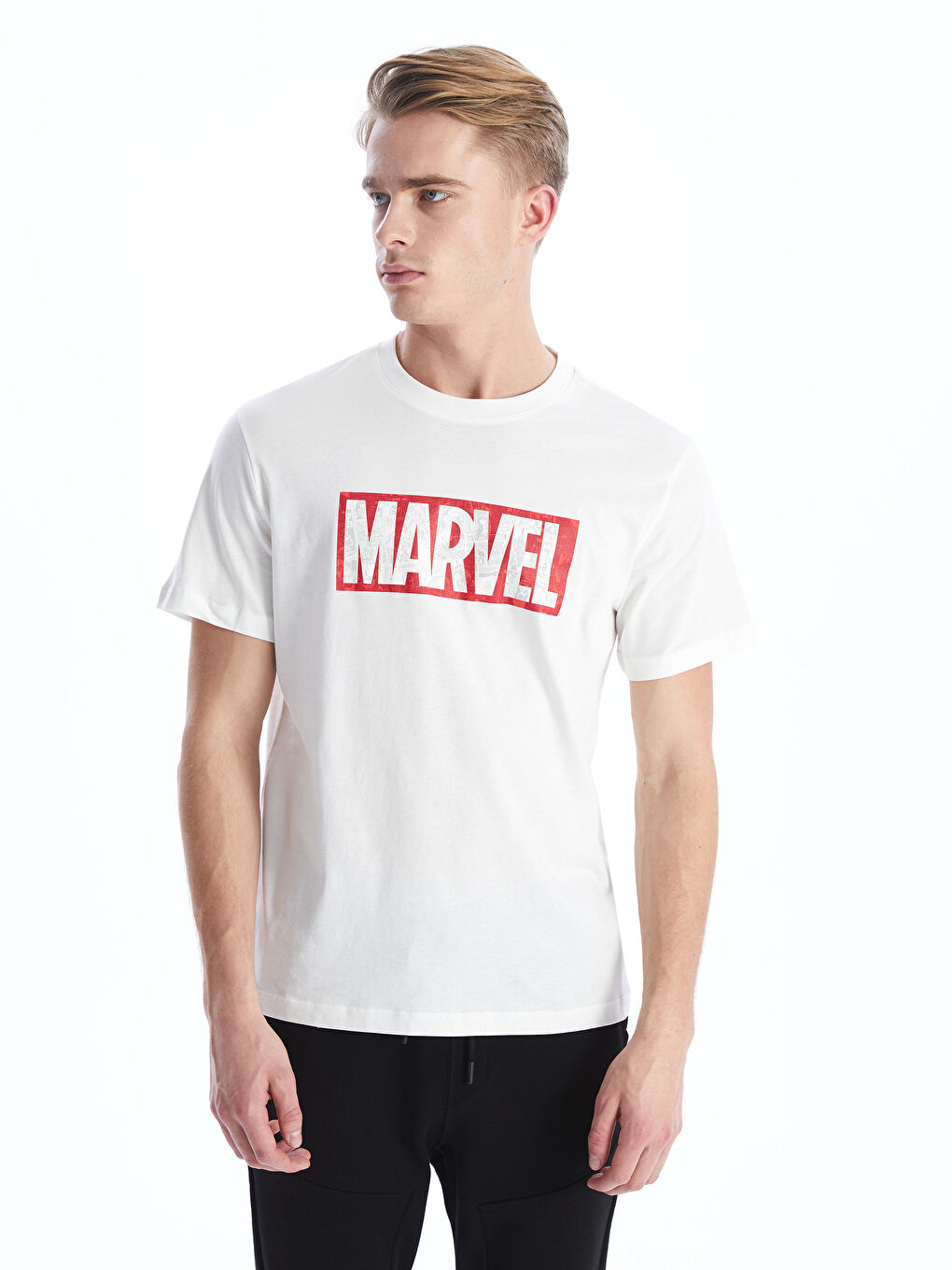 XSIDE Ekru Bisiklet Yaka Kısa Kollu Marvel Baskılı Penye Erkek Tişört - 1