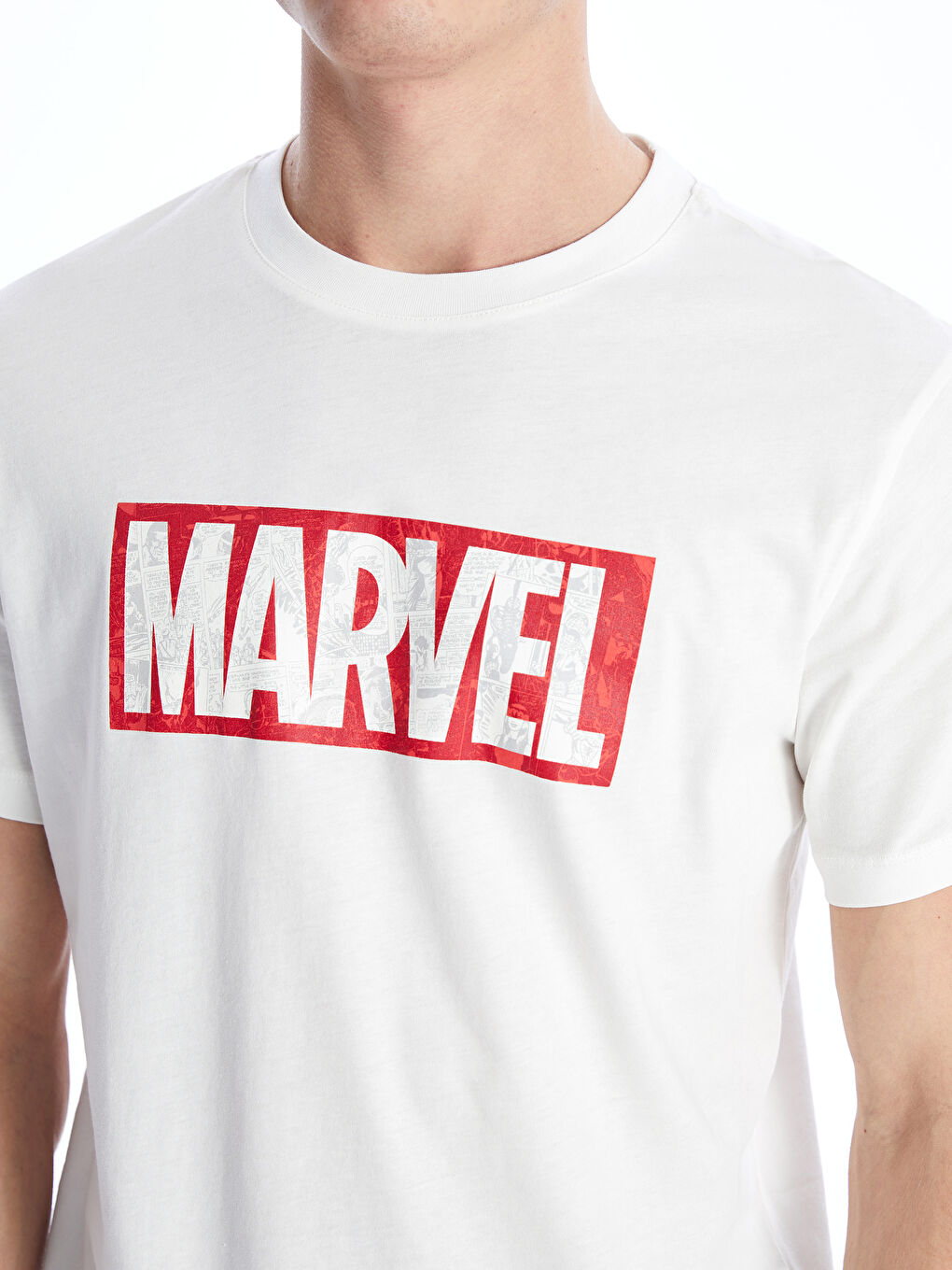 XSIDE Ekru Bisiklet Yaka Kısa Kollu Marvel Baskılı Penye Erkek Tişört - 3