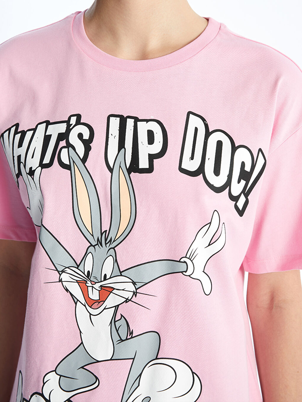 XSIDE Pembe Bisiklet Yaka Bugs Bunny Baskılı Kısa Kollu Kadın Tişört - 3