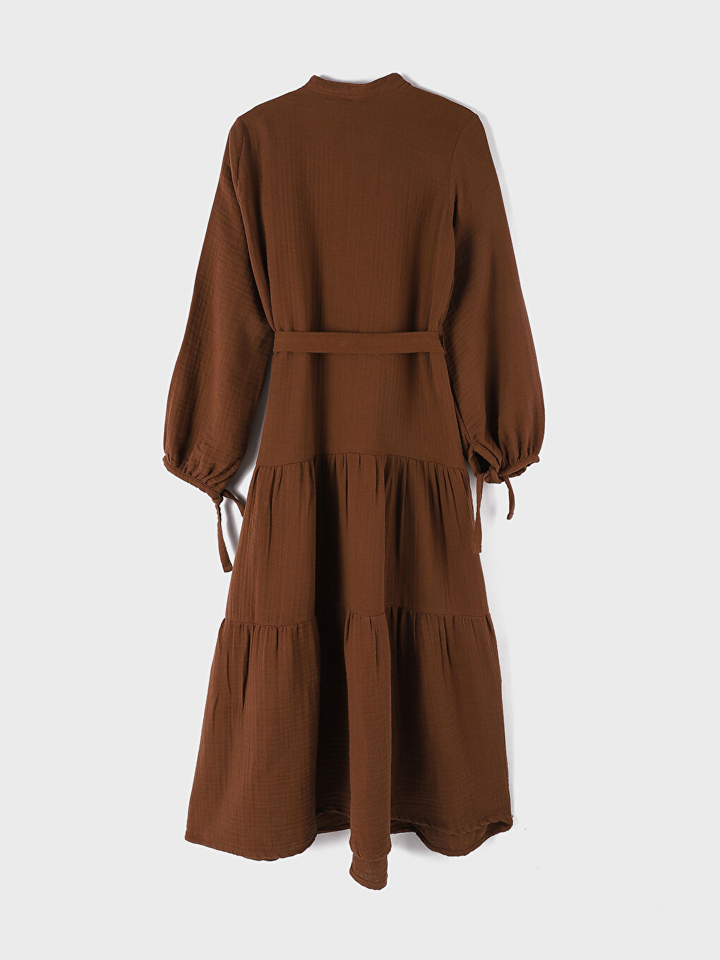 فستان طويل كم طويل سادة بياقة مندرين للسيدات-1