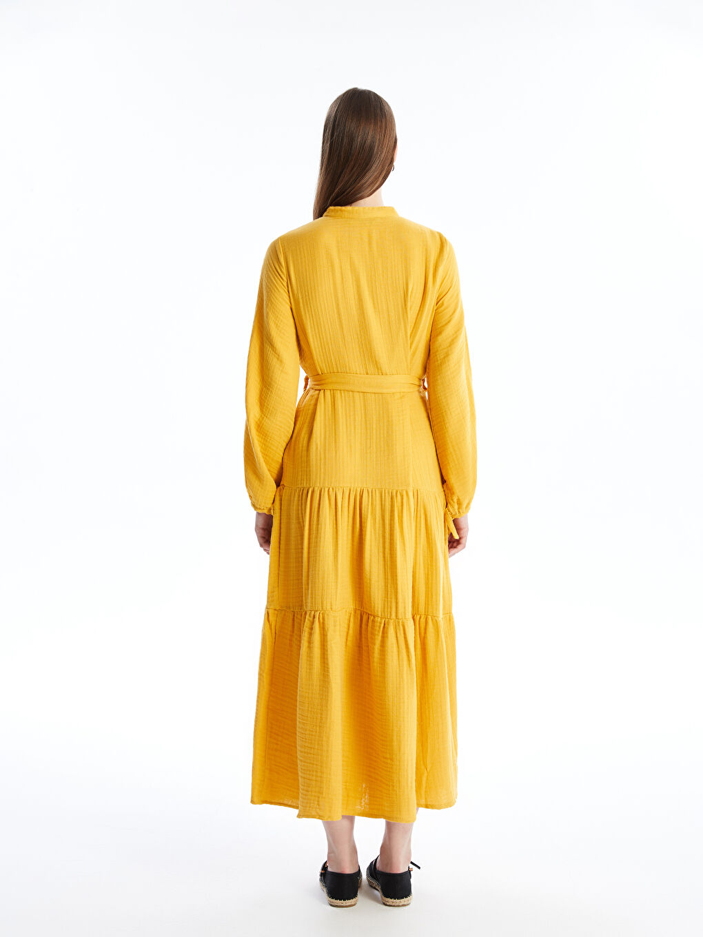 LC Waikiki Women's Grandad Collar Plain Long Sleeve Long Dress -S4HM68Z8-RRQ