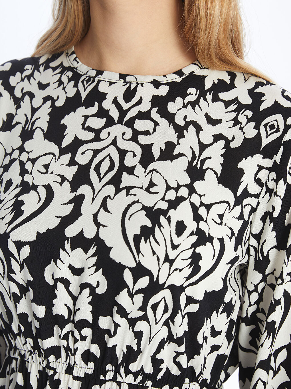 Crew Neck Patterned Long Sleeve Women's Dress-3