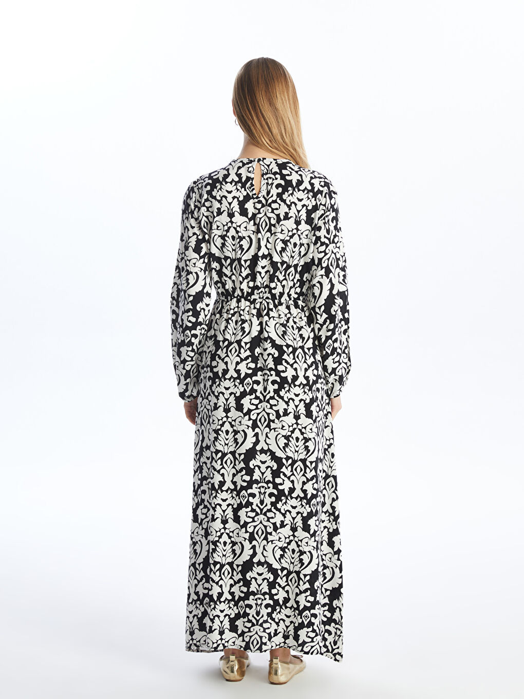 Crew Neck Patterned Long Sleeve Women's Dress-4