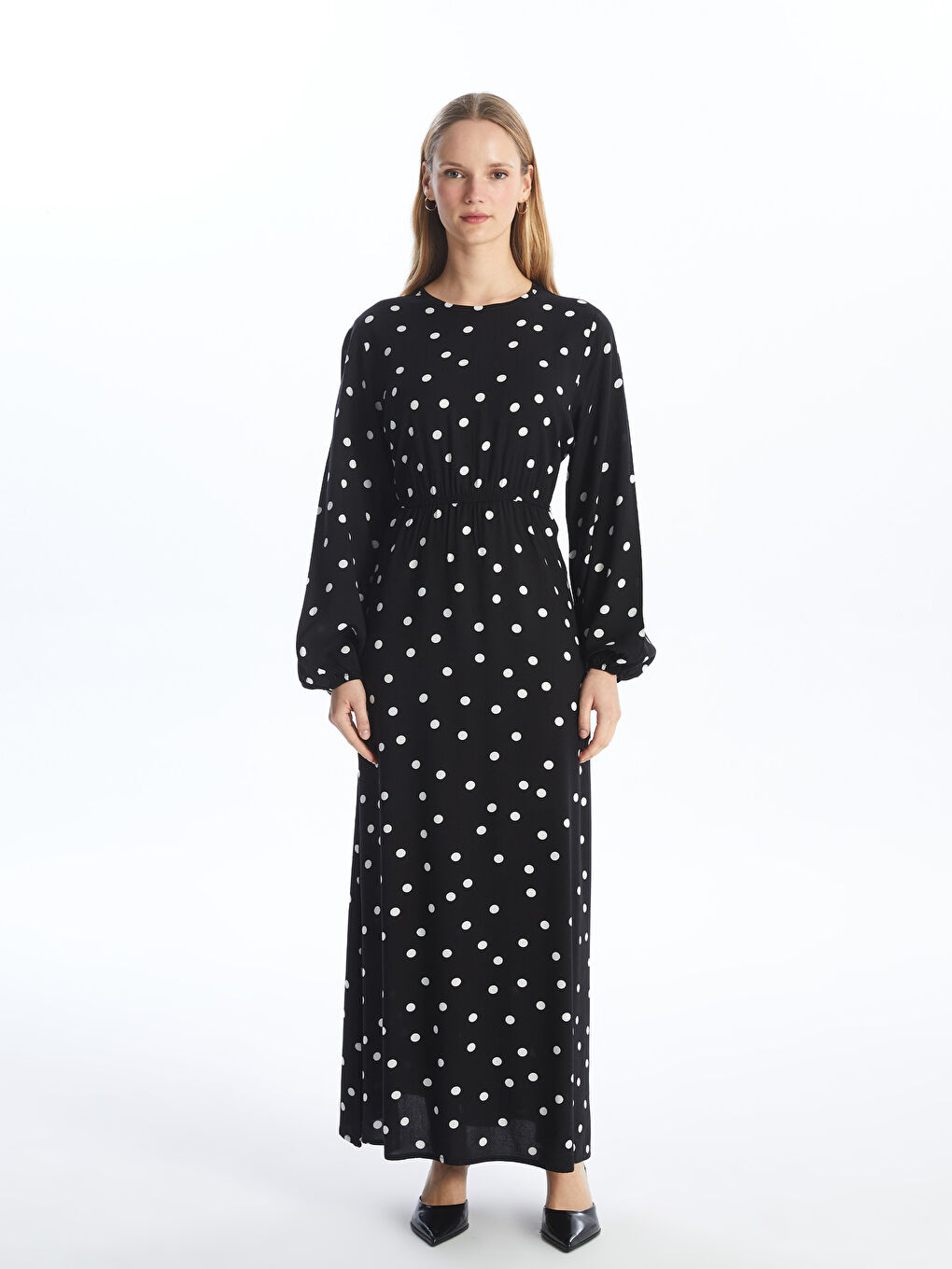 Crew Neck Polka Dot Long Sleeve Women's Dress-1