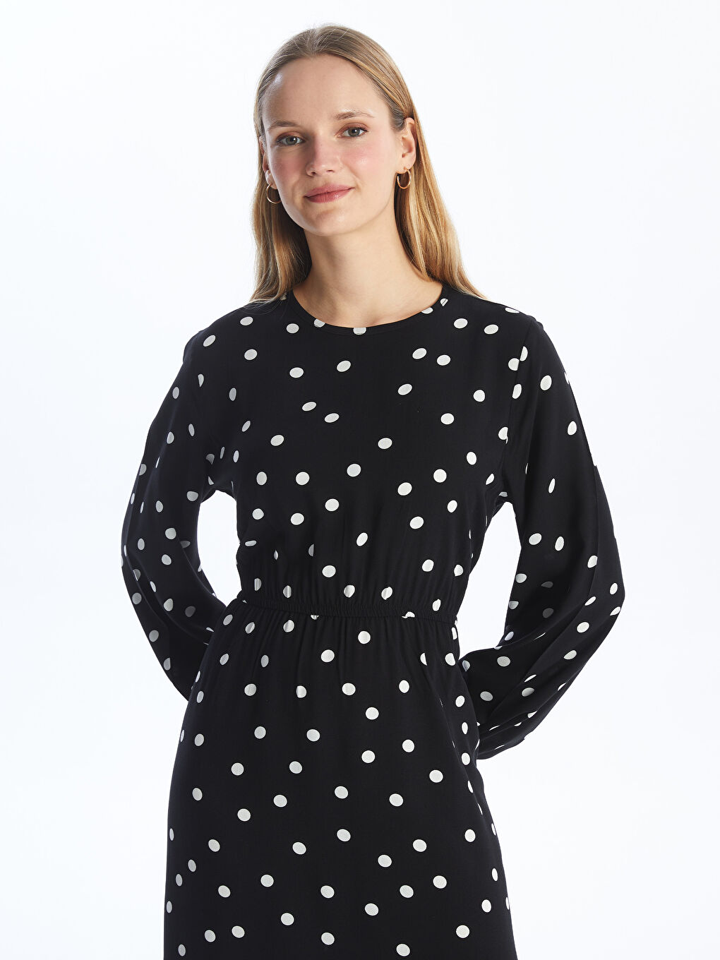 Crew Neck Polka Dot Long Sleeve Women's Dress-2