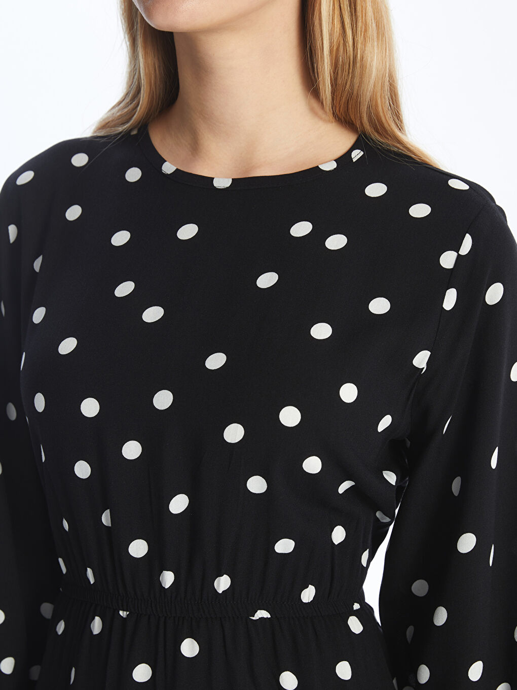 Crew Neck Polka Dot Long Sleeve Women's Dress-3