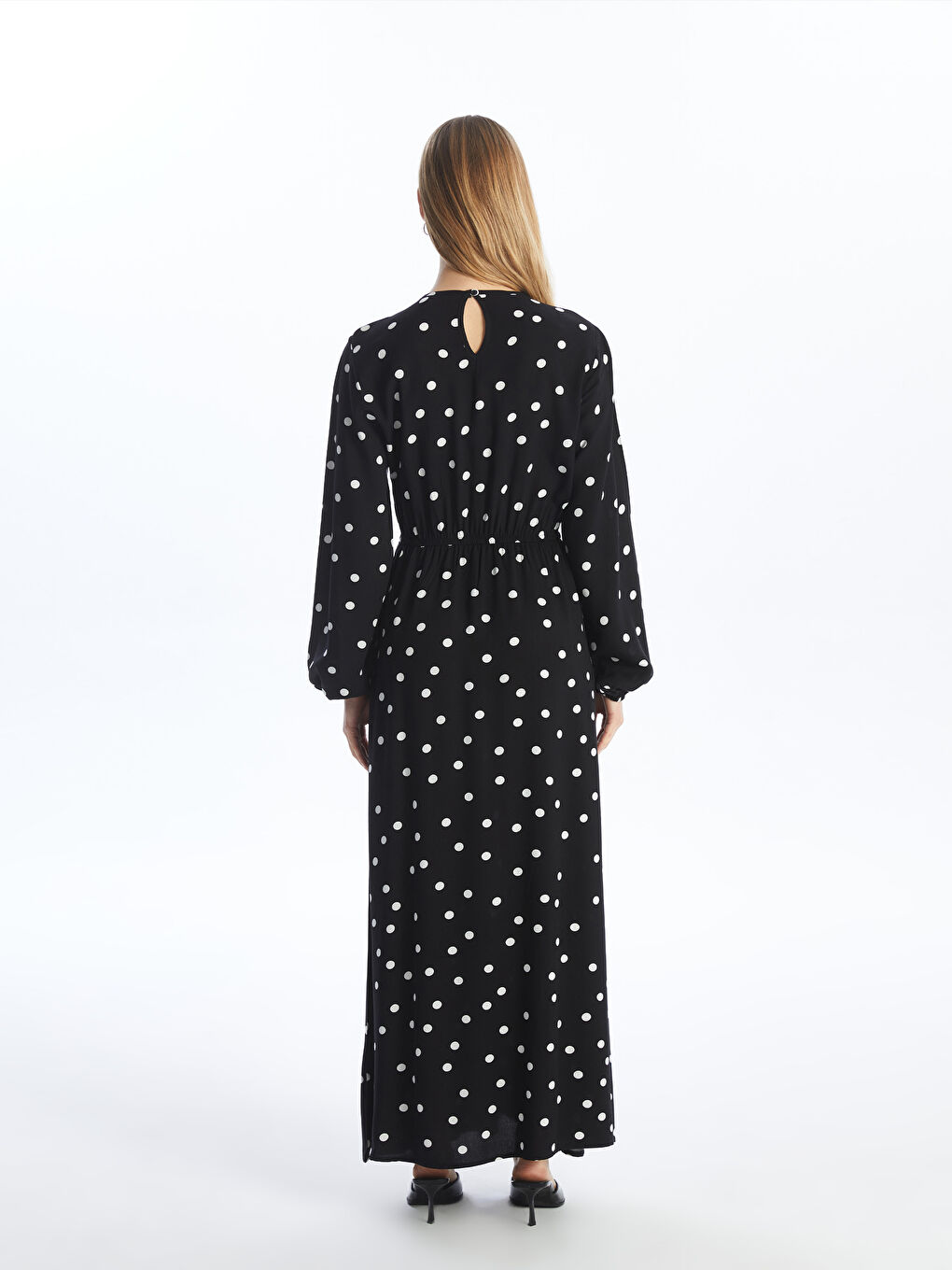 Crew Neck Polka Dot Long Sleeve Women's Dress-4