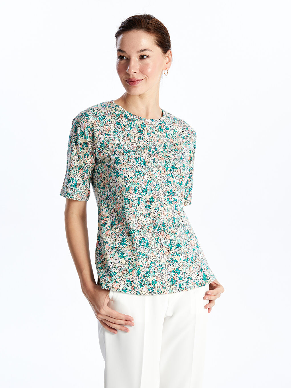 Crew Neck Patterned Short Sleeve Women's T-Shirt -S4HN33Z8-LRF
