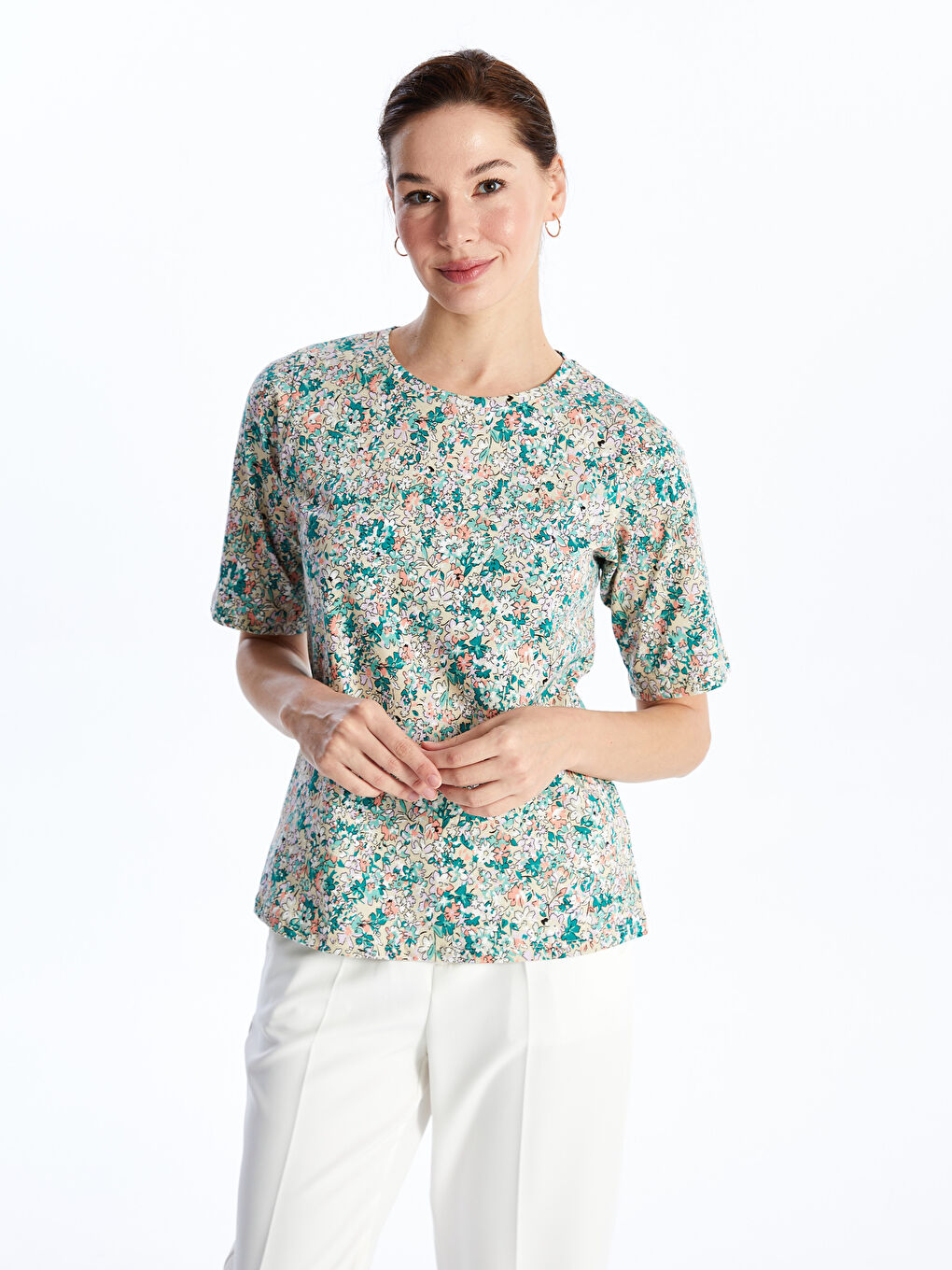 Crew Neck Patterned Short Sleeve Women's T-Shirt -S4HN33Z8-LRF