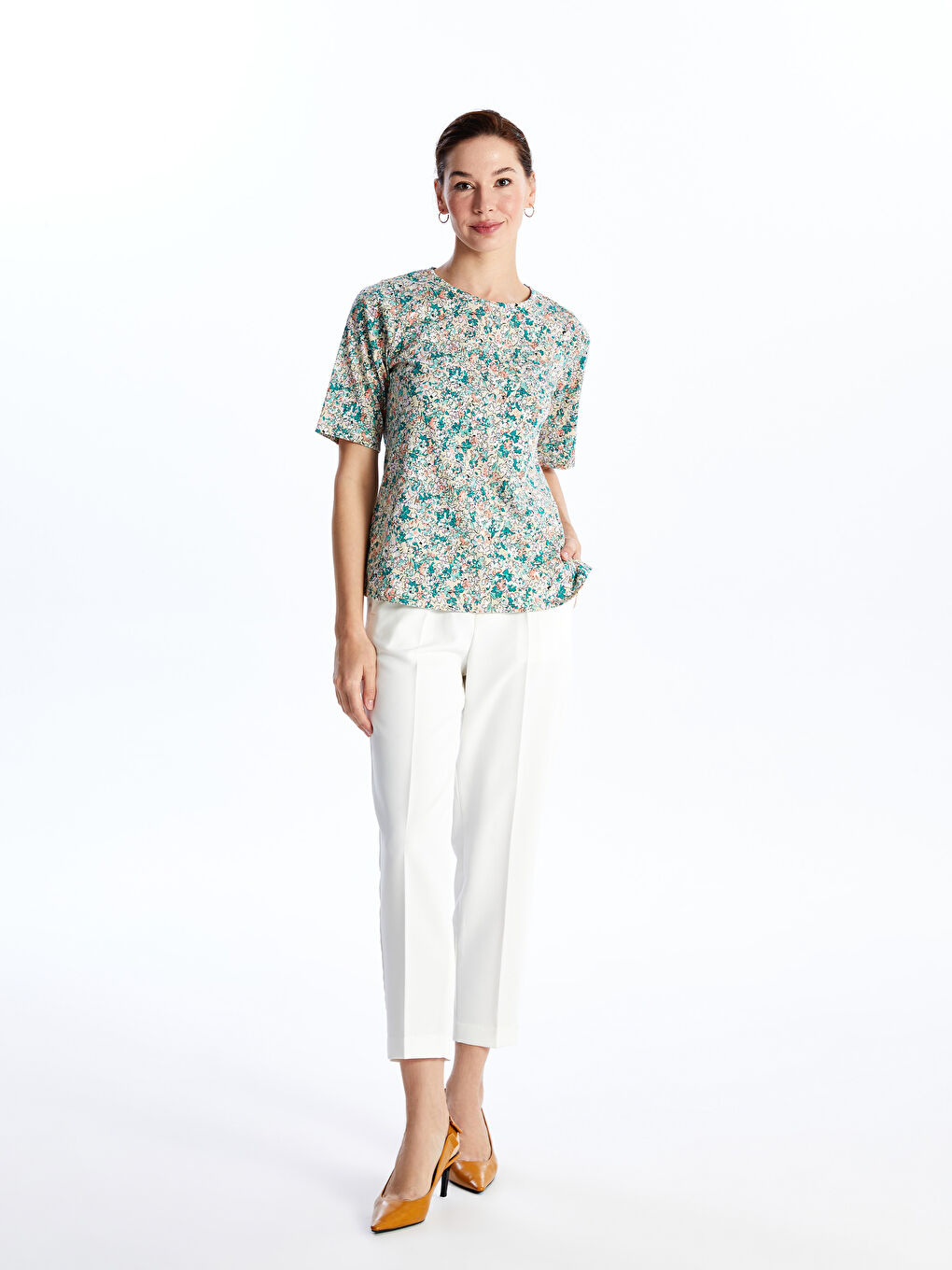 Crew Neck Patterned Short Sleeve Women's T-Shirt -S4HN33Z8-LRF