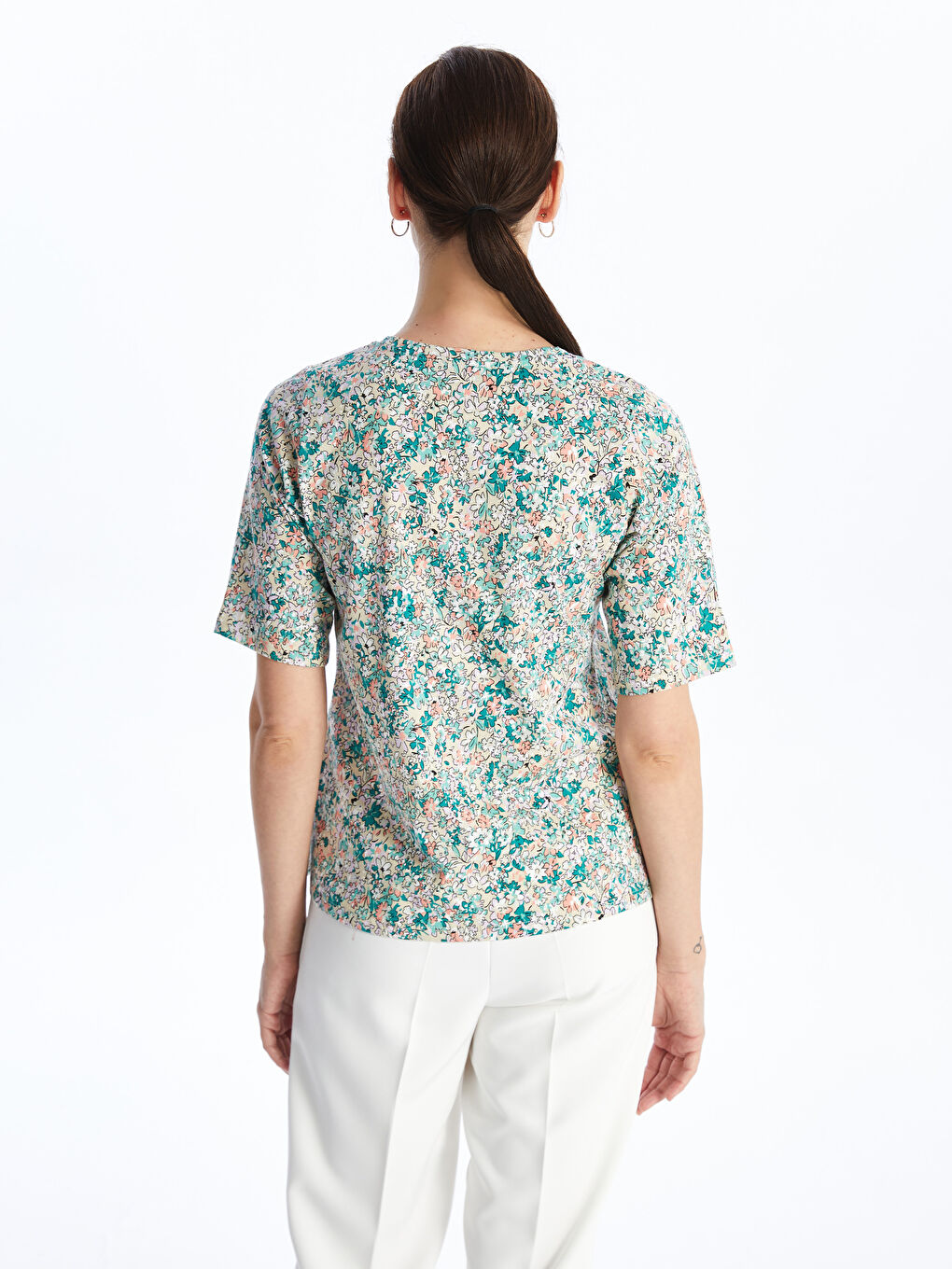Crew Neck Patterned Short Sleeve Women's T-Shirt -S4HN33Z8-LRF