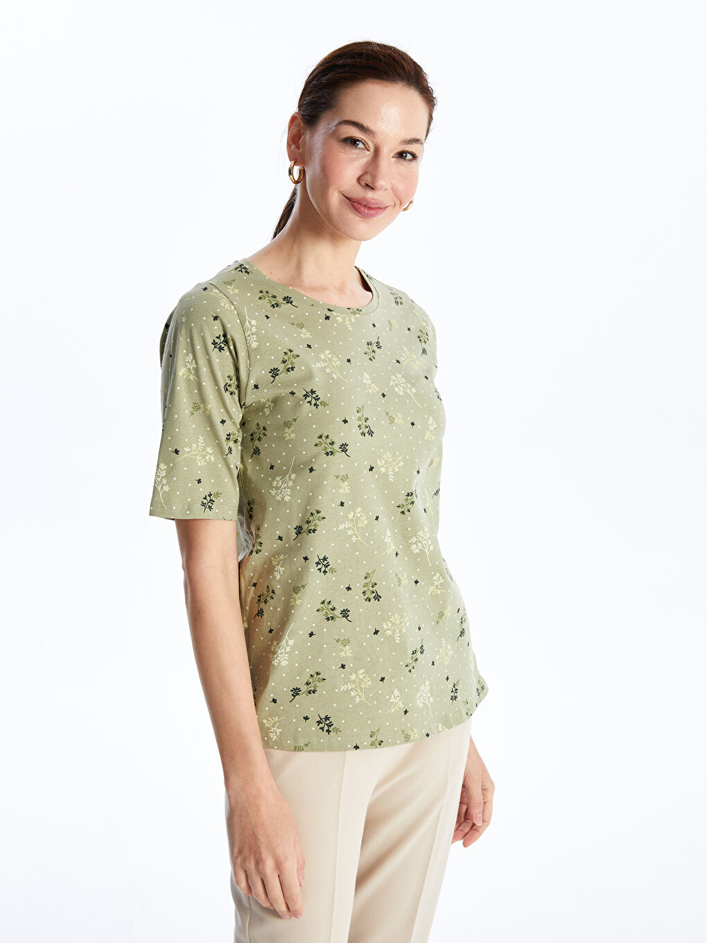 Crew Neck Patterned Short Sleeve Women's T-Shirt -S4HN33Z8-LRK
