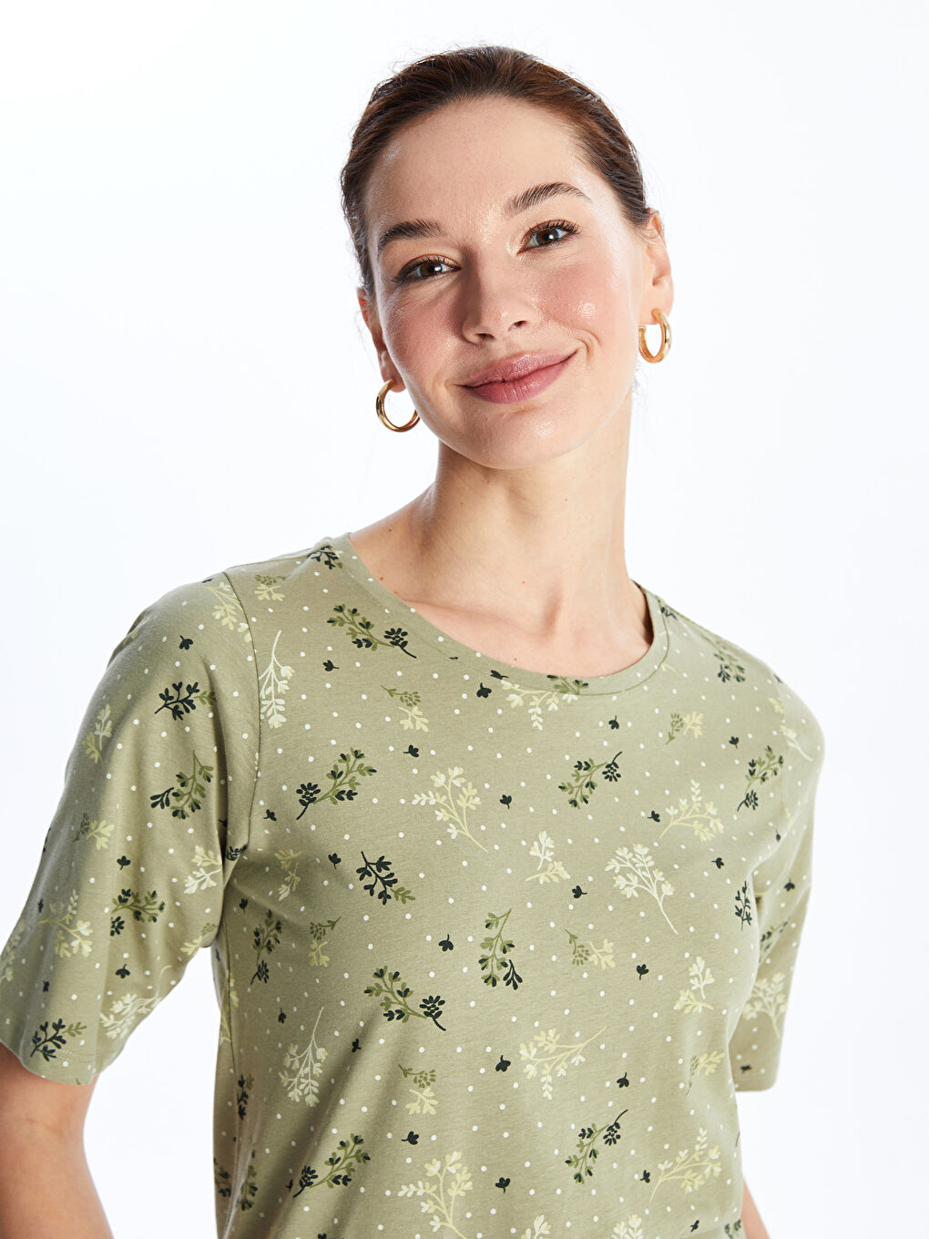 Crew Neck Patterned Short Sleeve Women's T-Shirt -S4HN33Z8-LRK